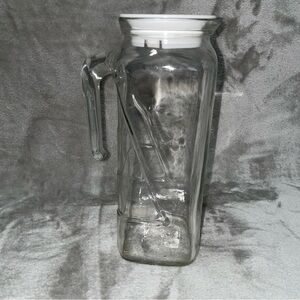 Vintage Frigorello Thick Glass Pitcher w/ White Lid Square Kitchen Décor